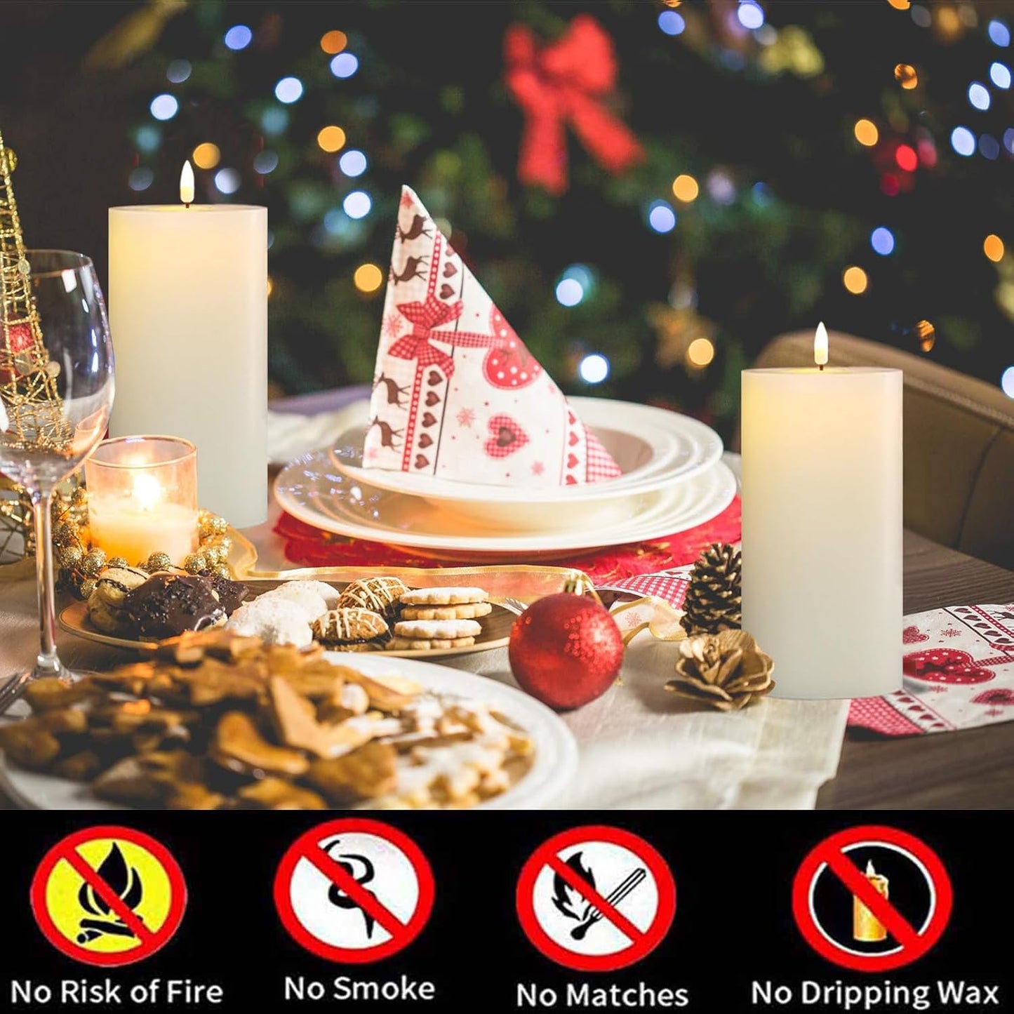 volnyus White Flameless Candles Set of 2 (3x6 inch) Flickering LED Wax Candles Battery Operated with Remote Control Timers for Night Light/Fireplace/Party Dimmable Pillar Candles Flat top