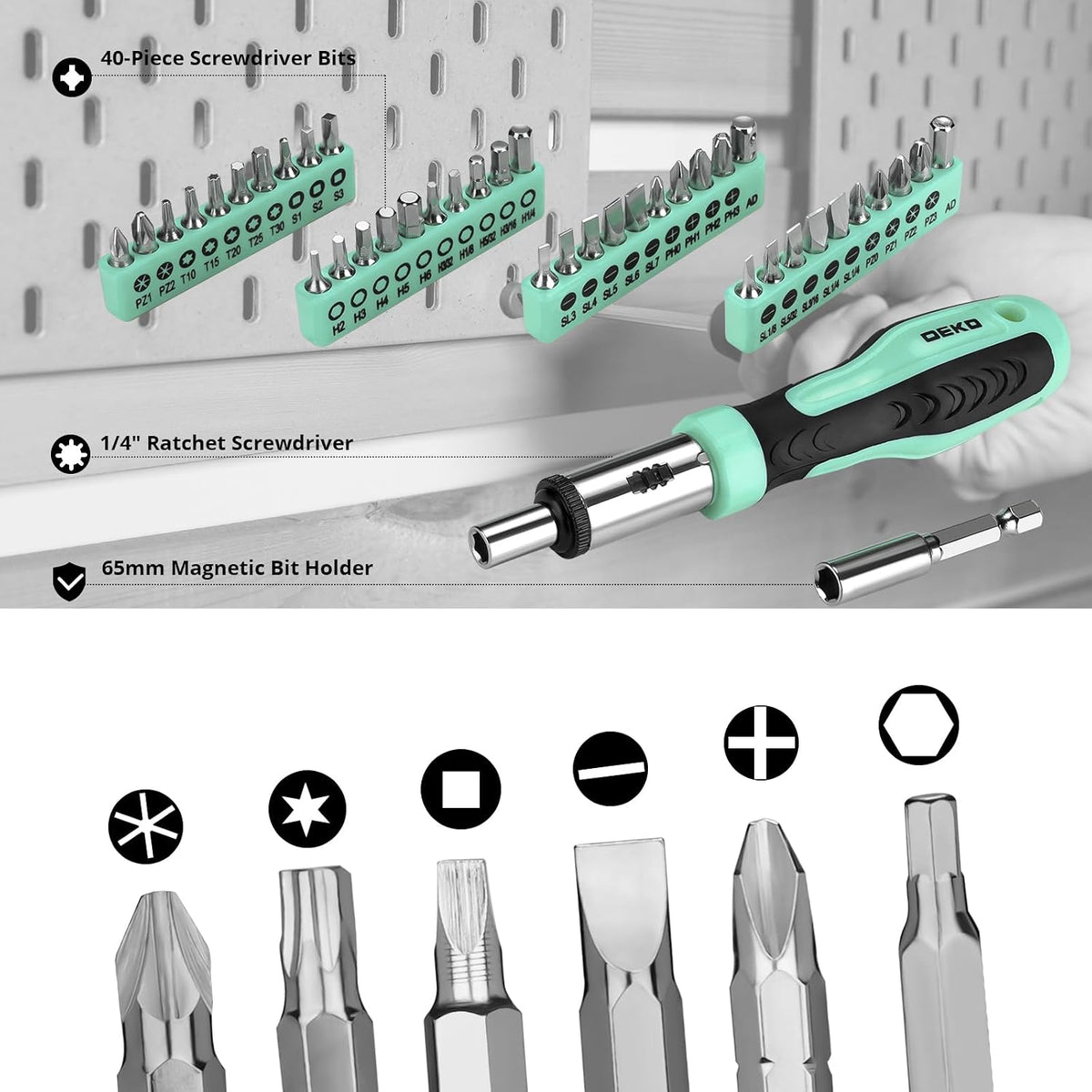 DEKOPRO 228 Piece Socket Wrench Auto Repair Tool Combination Package Mixed Tool Set Hand Tool Kit with Plastic Toolbox Storage Case