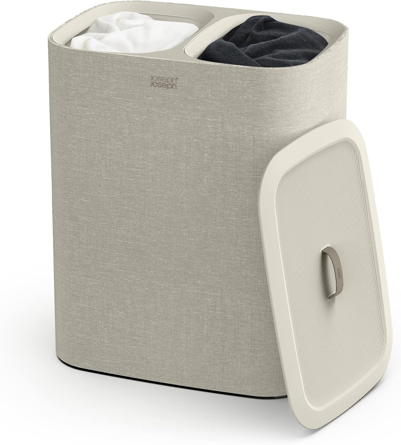 Joseph Joseph Tota Trio 90 liter/23.8 gallon Laundry Hamper Separation Basket with lid, 3 Removable Washing Bags with Handles- Ecru