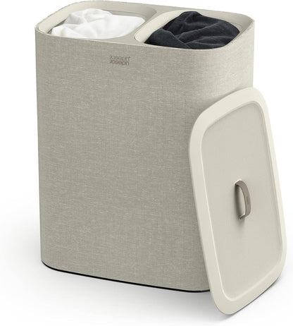 Joseph Joseph Tota Trio 90 liter/23.8 gallon Laundry Hamper Separation Basket with lid, 3 Removable Washing Bags with Handles- Ecru