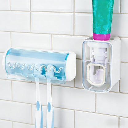 1 PCS Self Adhesive Toothbrush Holder with Cover for Bathroom, 5-Slot Wall Mounted Toothbrush Organizer Rack for Shower, Dorm, Cabinet
