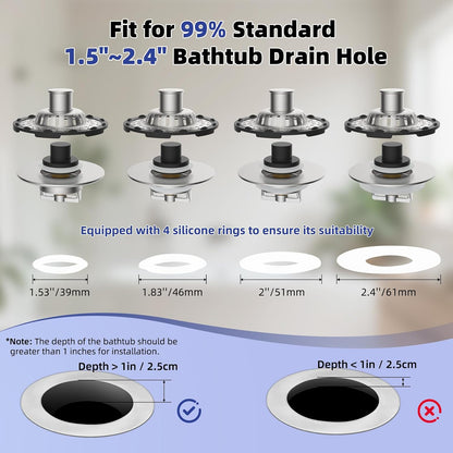 Universal Bathtub Drain Stopper Shower Drain Hair Catcher, Tub Stopper with Visible Top Strainer, Upgraded 3 in 1 Pop-up Drain Plug Fit for 1.5 to 2.4" Hole, Stainless Steel Filter Basket, Chrome