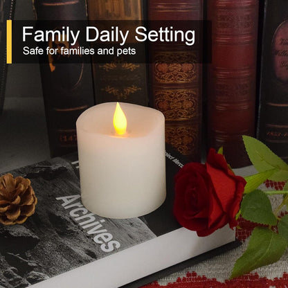 3x3 Flameless Candles with Remote Set of 2, 3 inch Battery Candles Flickering with Timer, LED Pillar Candle for Indoor/Outdoor, White