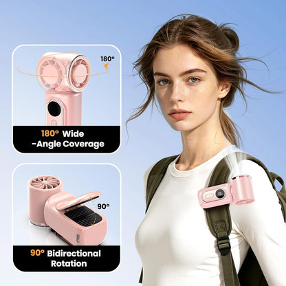 Portable Clip-On Mini Fan 180° Rotating 3000mAh 5-speed | Handheld Mini Fan with LED Display, 14500 RPM Rechargeable Stroller Fan for Travel, Camping, Game day & Office