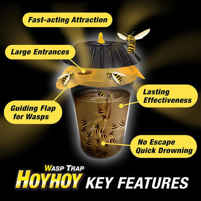HOY HOY Wasp Trap (1 Unit) - Outdoor Hanging Trap for Yellowjackets, Wasps, Hornets, and Northern Giant Hornets, Food-Based Attractant, Safe, Easy Setup, Up to 30 Days Protection, Made in Japan