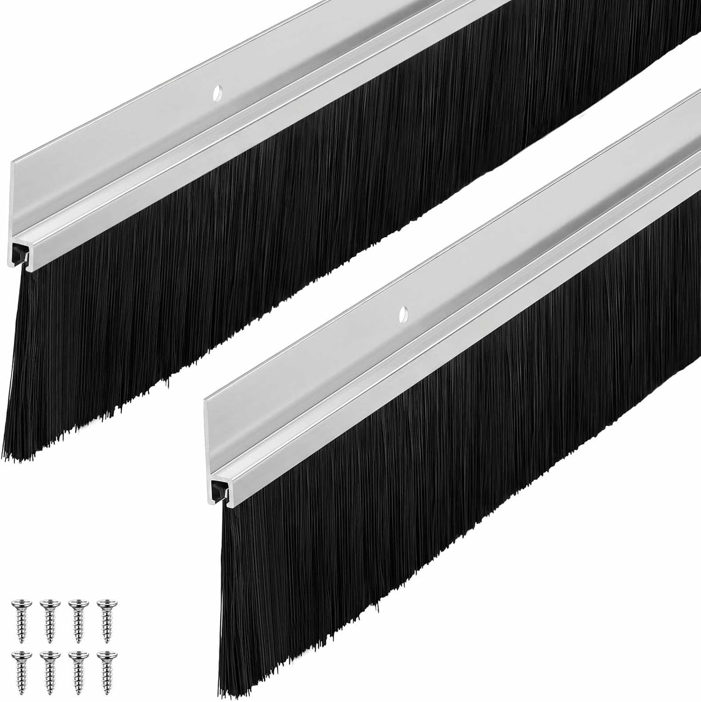 Frienda 2 Set Door Brush Bottom Sweep Brush Weather Stripping Aluminum Door Seal with Screws for Gaps up to 1 Inch, for Home, Commercial Gate, Fill Gaps Dust, Debris (1 x 36 Inch,Gray)