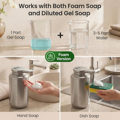 GentleJet WaveJet Automatic Foaming Soap Dispenser – Touchless Sensor, USB-C Rechargeable, 304 Stainless Steel, IPX5 Waterproof for Bathroom Kitchen Sink, 12 oz / 350 ml