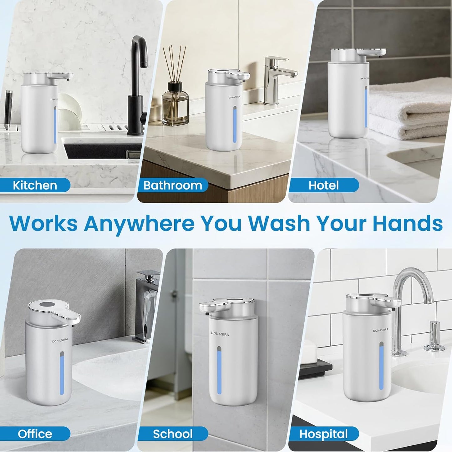 Automatic Foaming Soap Dispenser Touchless, 15oz/420ml USB-C Rechargeable Hand Soap Dispenser, 6-Level Adjustable Foam, IPX5 Waterproof, Wall Mount or Countertop for Bathroom Kitchen, Silver