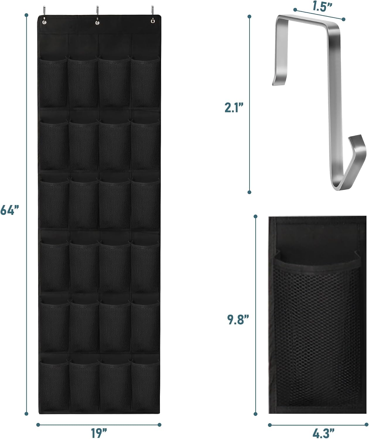 24 Large Pockets Upgraded Over the Door Shoe Organizer, Enhanced Hanging Solution Holder Closets, Shoe Cabinets for Everyone