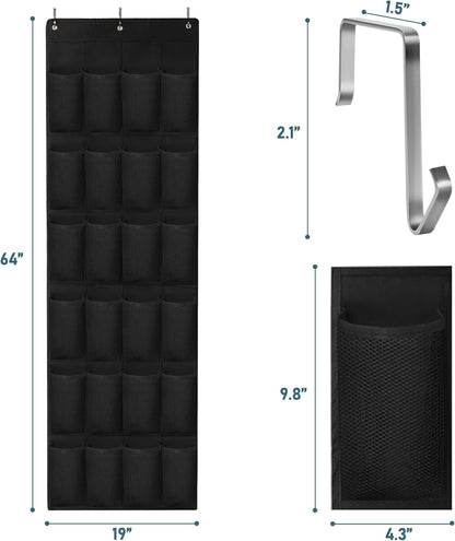 24 Large Pockets Upgraded Over the Door Shoe Organizer, Enhanced Hanging Solution Holder Closets, Shoe Cabinets for Everyone