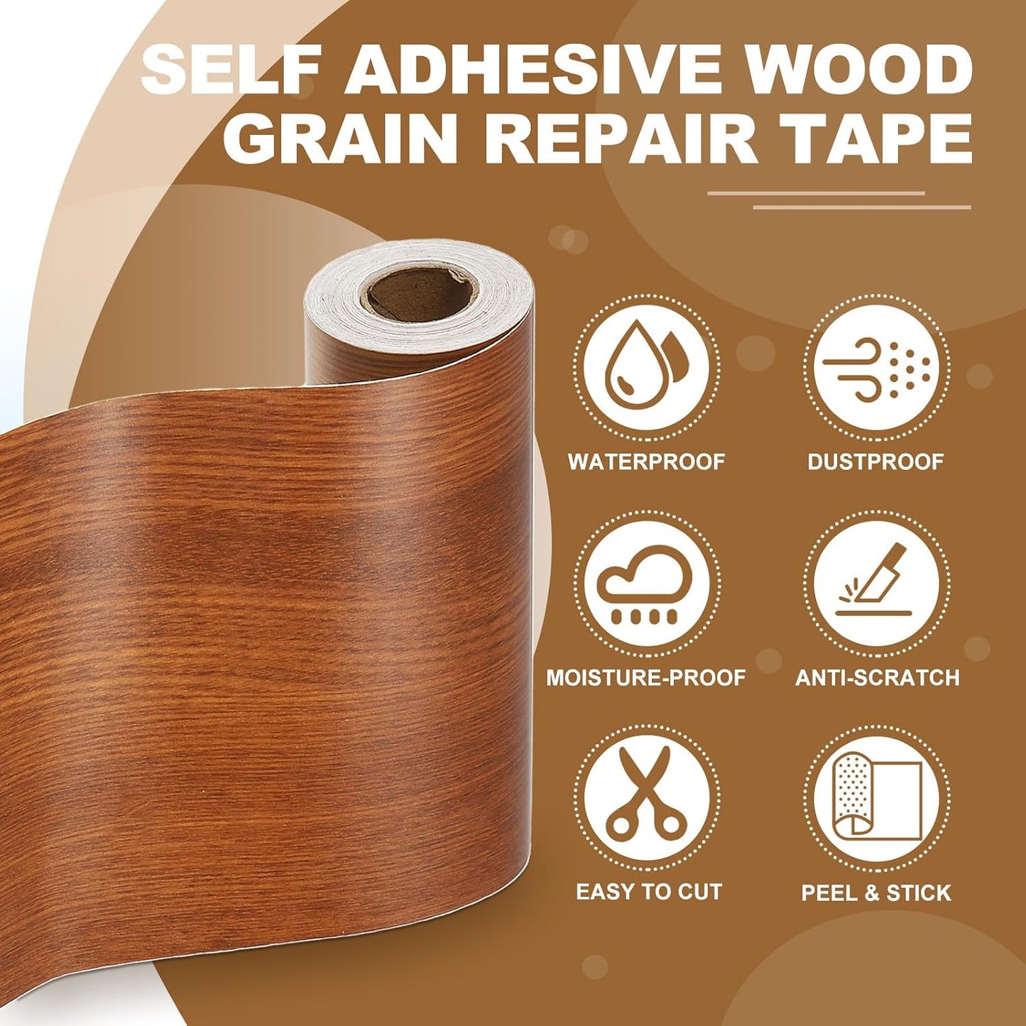 PATIKIL Self Adhesive Wood Grain Repair Tape 33'x 3", Multi-Use Realistic Wood Grain Repair Patch for Furniture Floor Door Table Chair Windows Handicraft DIY, Yellow Teak