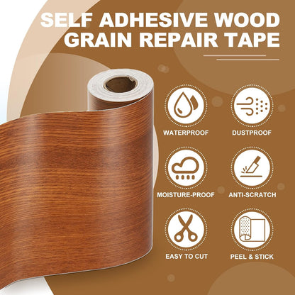PATIKIL Self Adhesive Wood Grain Repair Tape 33'x 3", Multi-Use Realistic Wood Grain Repair Patch for Furniture Floor Door Table Chair Windows Handicraft DIY, Yellow Teak