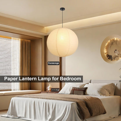 Large Rice Paper Pendant Light Kit, 20in White Globe Paper Lantern Lights, E26 Base, Japanese Hanging Lantern Lamp Japandi Chandelier for Dining Room Bedroom Office Living Room