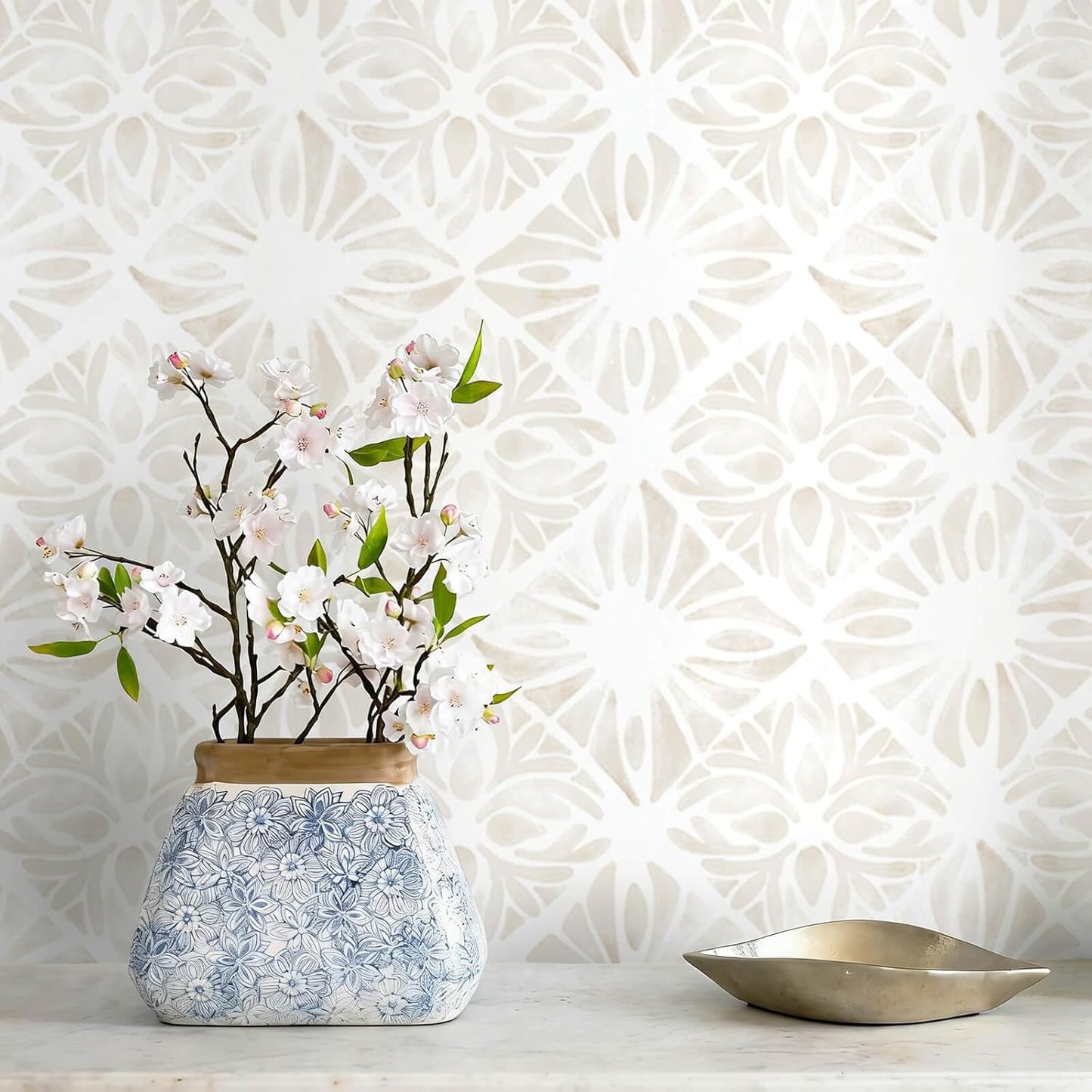 Boho Wallpaper Neutral Peel and Stick Wallpaper 78.7"x17.3" Geometric Wall Paper Beige and White Contact Paper Textured Removable Vinyl Waterproof for Bedroom Farmhouse Kitchen Bathroom