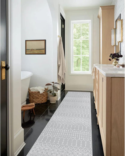 Lahome Moroccan Entry Rug 2x3, Non-Slip Washable Front Indoor Door Mat Rubber Backing Low-Profile Door Rugs, Small Geometric Print Distressed for Entryway Bathroom Kitchen, Black Hana