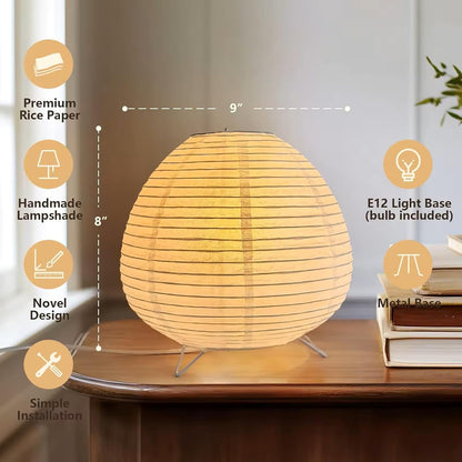 Paper Lantern Lamp, Japanese Paper Table Lamp with 3 Color, Cute Wabi-Sabi Rice Paper Lamp for Desk Bedroom Bedside(Bulb Included)