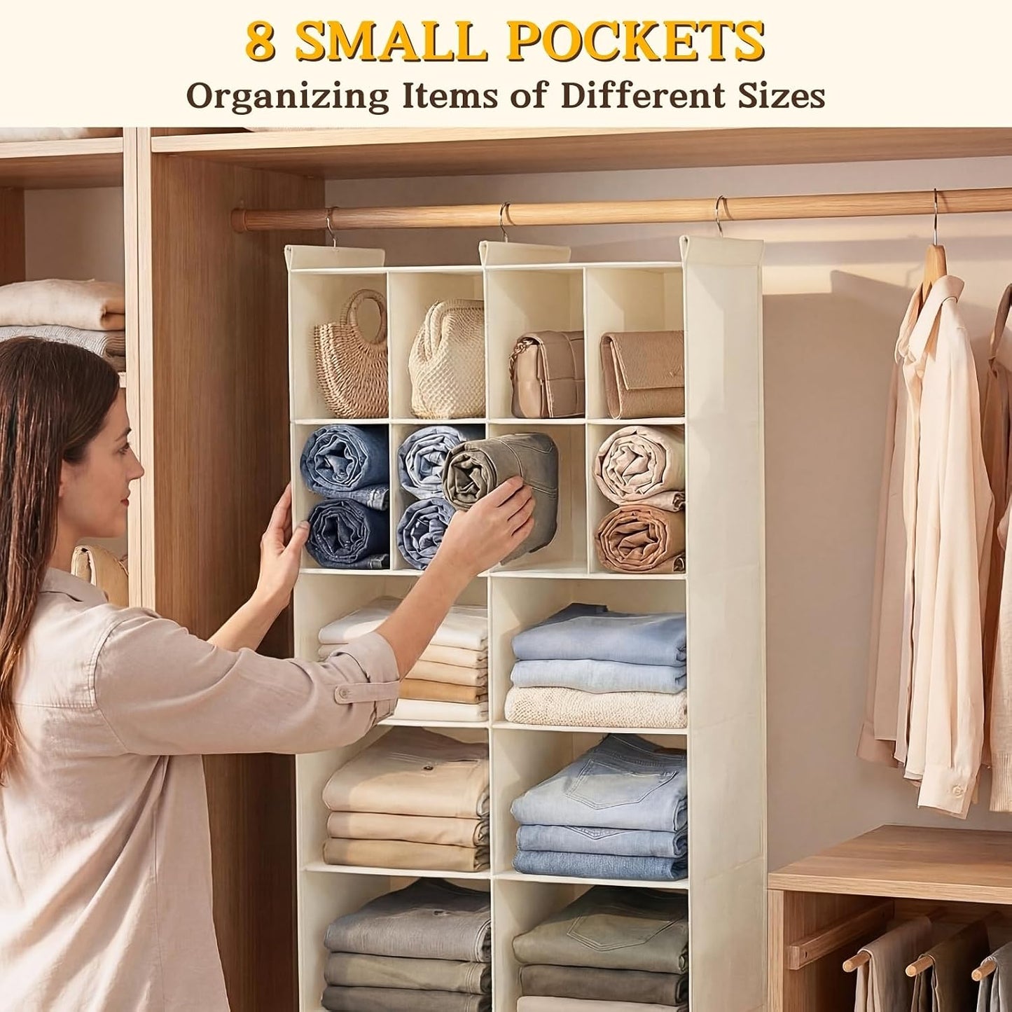 Ofiray-home 6 Tier Hanging Closet Organizer, 16 Compartments Sweater Organizer for Closet with 3 Sturdy Hooks, Closet Organizers and Storage, Wardrobe, Rv, Garment Rack, Grey