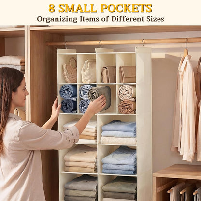 Ofiray-home 6 Tier Hanging Closet Organizer, 16 Compartments Sweater Organizer for Closet with 3 Sturdy Hooks, Closet Organizers and Storage, Wardrobe, Rv, Garment Rack, Grey
