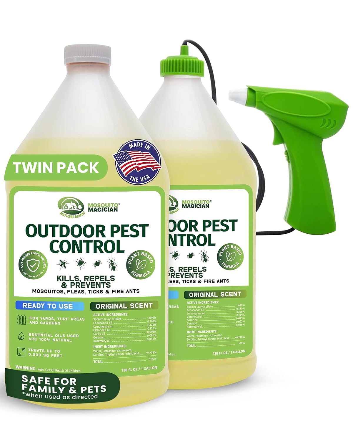 Mosquito Magician Ready-to-Use Mosquito Yard Spray 2 Gal (original scent) – Kills Mosquitoes, Fleas & Fire Ants, Repels & Prevents Ticks – Essential Oil Formula for Sprayers, Foggers & Misting Systems