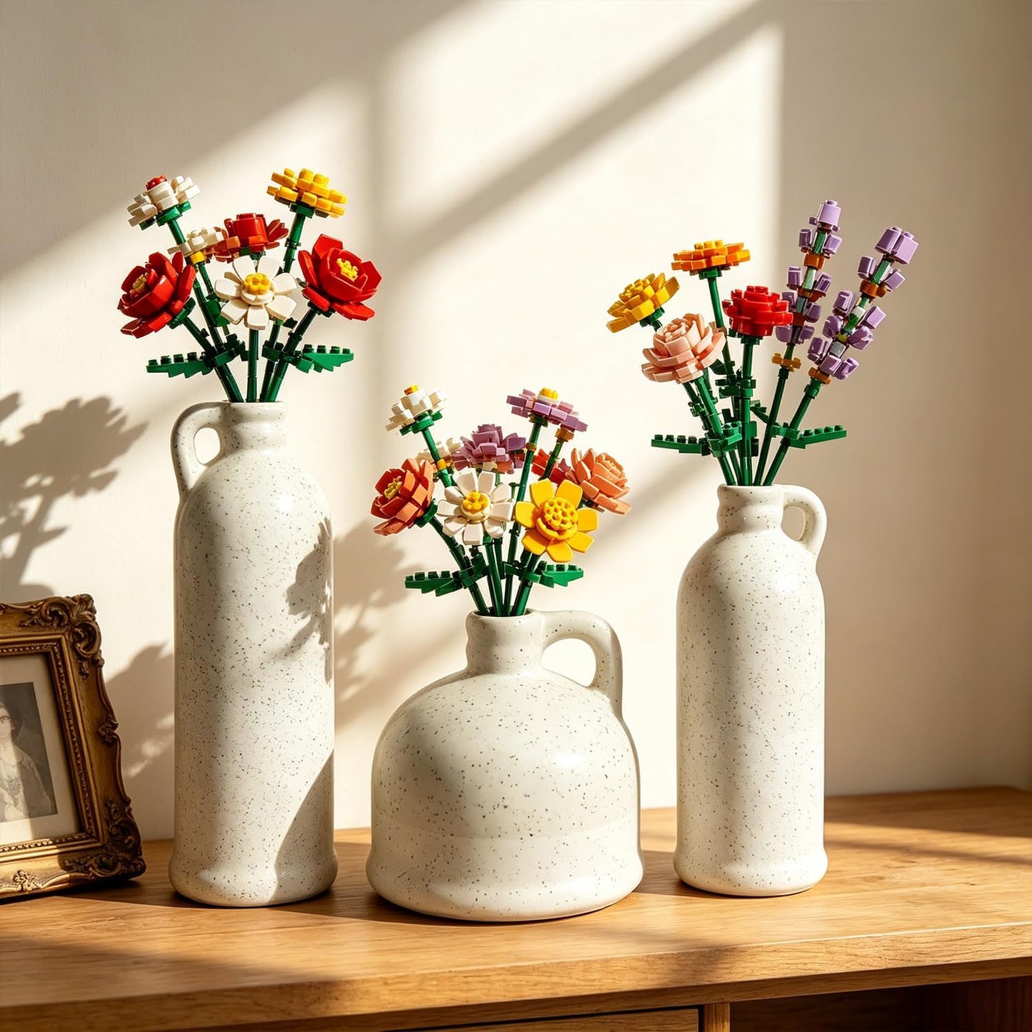 Ceramic Vase Set of 3,Rustic Vase Home Decor, Farmhouse Vase Decor for Shelves,Entry Table,Living Room,Fireplace