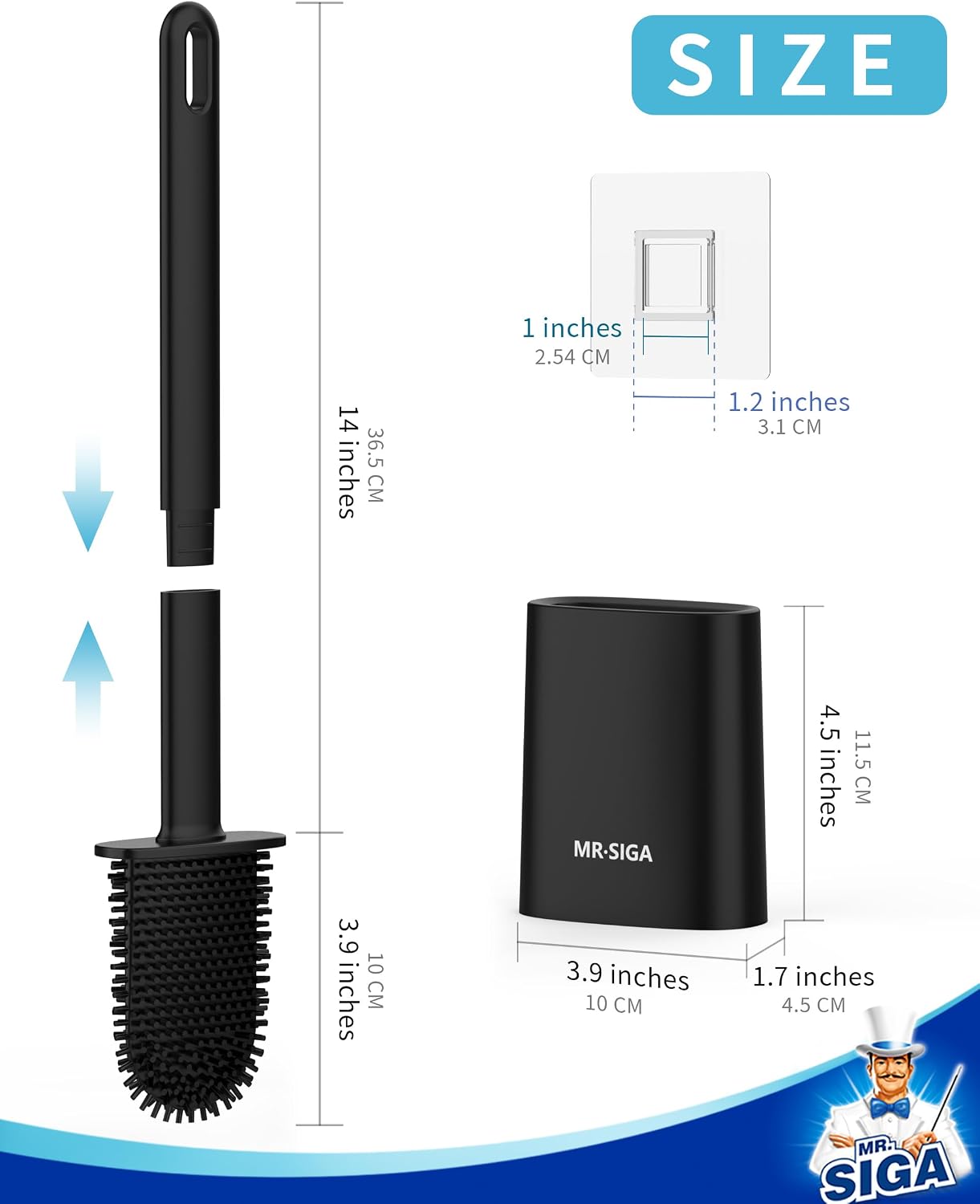 MR.SIGA Toilet Brush and Holder Set, Wall Mounted Toilet Bowl Brush, Compact Toilet Scrub Brush with Holder for Bathroom, White, 2 Pack