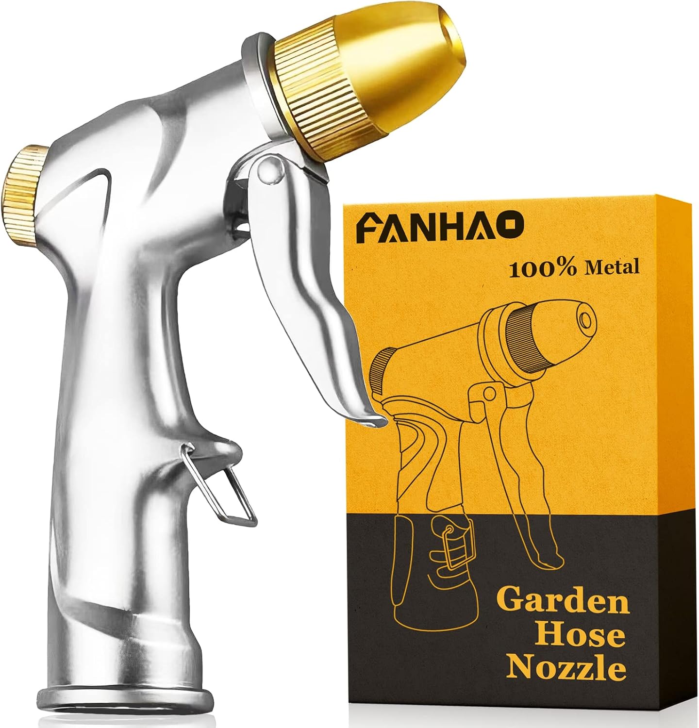 FANHAO Garden Hose Nozzle Heavy Duty Metal Spray Nozzle with Thumb Control, High Pressure Water Nozzle with 8 Adjustable Spray Patterns for Watering Plants, Washing Cars and Showering Pets