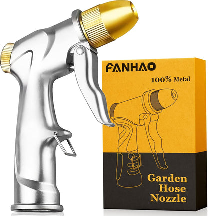 FANHAO Garden Hose Nozzle Heavy Duty Metal Spray Nozzle with Thumb Control, High Pressure Water Nozzle with 8 Adjustable Spray Patterns for Watering Plants, Washing Cars and Showering Pets