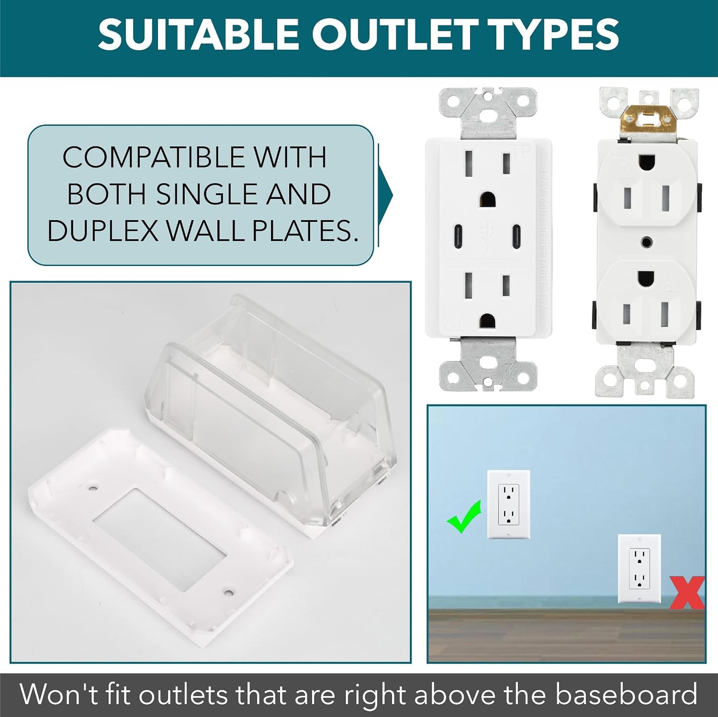 Bates- Baby Safety Outlet Cover Box, Transparent Door, Baby Proof Outlet Covers, Plug Covers for Electrical Outlets
