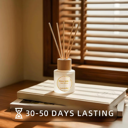 Reed Diffuser Set, Binca Vidou Lavender & Vanilla Natural Scent Oil Diffusers with Sticks for Home Office Bathroom Aromatherapy Decor 1.69oz x 2