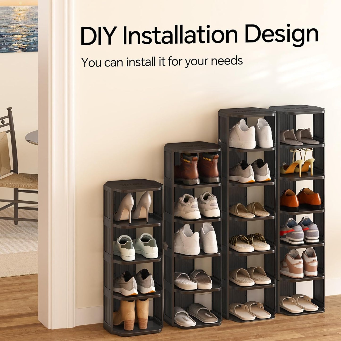 Kitstorack 8-Tier Vertical Plastic Shoe Rack, Freestanding Stackable Storage Organizer for Small Closets and Tight Spaces