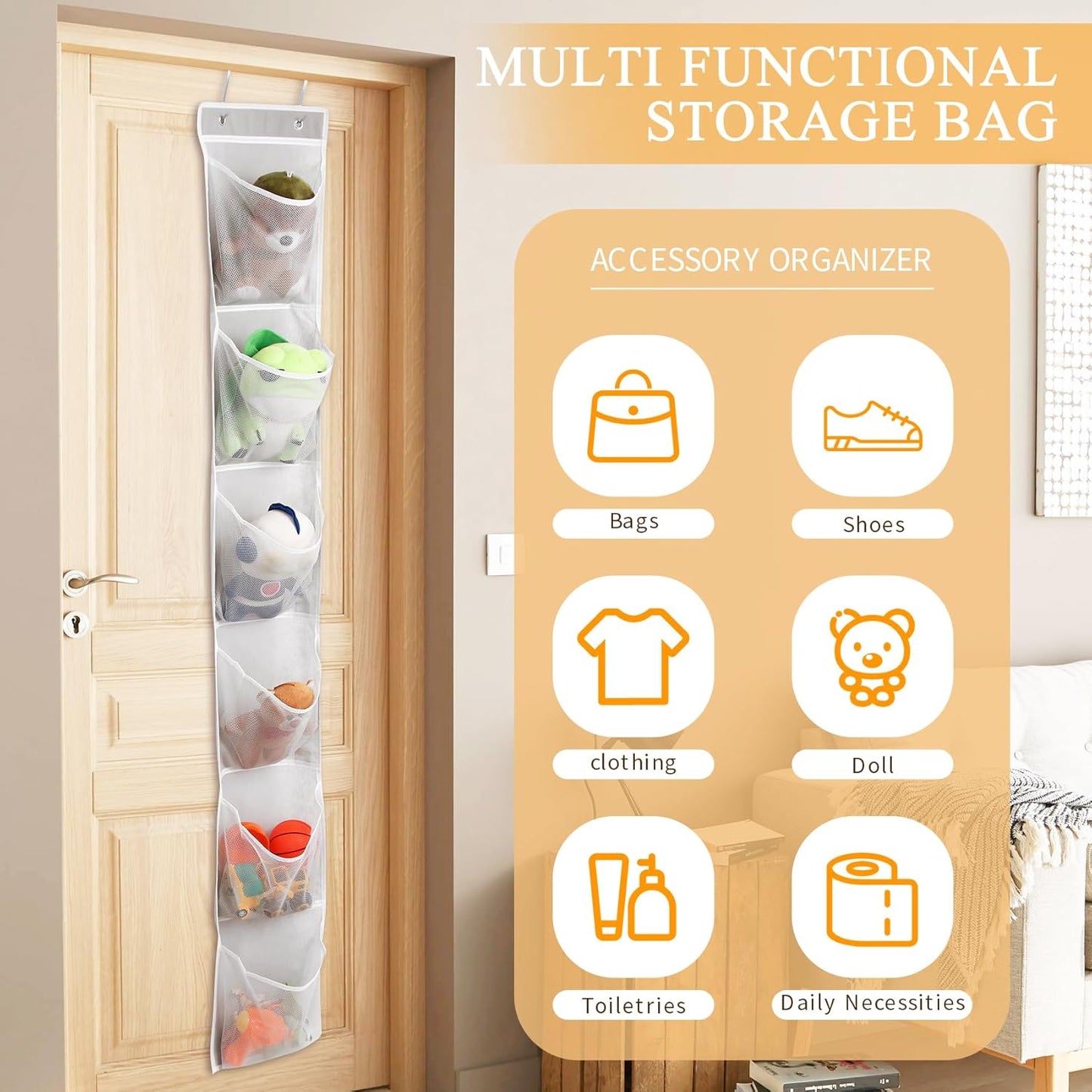 GOMAJI 6 Large Breathable Mesh Pockets, Over The Door Shoe Organizer, Boots Hanging Storage Shoe Rack for Closet, Accessories - - Gray