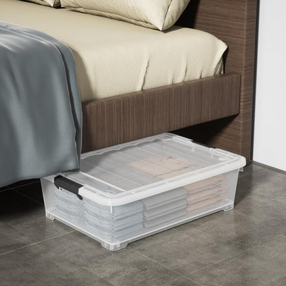 3-Pack Wheeled Plastic Under Bed Storage Box with Lids, 40 L | Under Bed Storage Bin, Secure Side Latch Lid, Built-In Rolling Wheels, Stackable Design, Perfect for Under Bed Storage