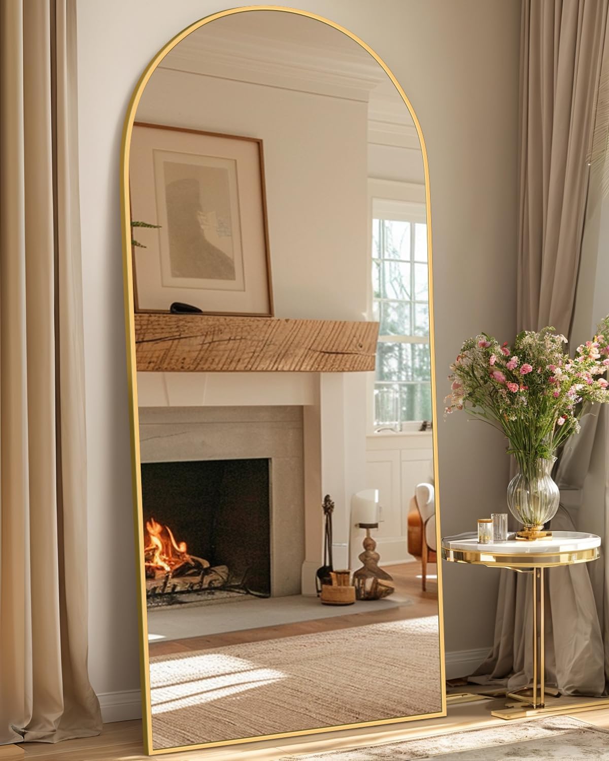 Full Length Mirror with Stand, 71"x28" Arched Full Body Large Stand Up Aluminum Frame Floor Standing Mirror, Freestanding Hanging Leaning Mounted for Bedroom Living Room Entryway Gold