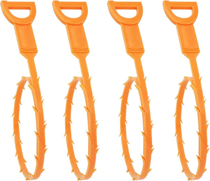 Drain Snake Hair Clog Remover Orange Plastic, 20 Inch Barbed Design for Bathroom Tub Kitchen Sink Toilet Sewer Cleaning 4 Pack