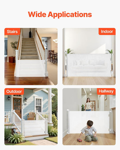 VEVOR Retractable Baby Gate, Extends to 202.7 inch Extra Wide, 39 inch Tall, with Reinforced Fiberglass Strips, Avoids Crawling Through, Mesh Dog Gate for Decks, Doorways, Garages, Indoor, Black