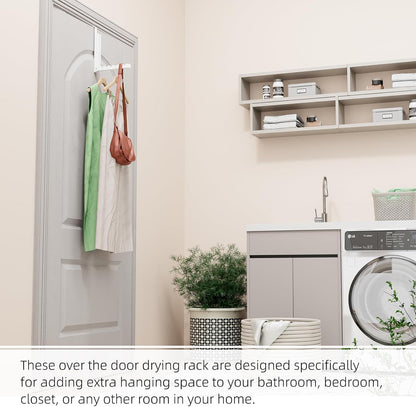 2 Pack Over The Door Hanger Folding Clothes Drying Rack, Folding Hanging Coat Rack for Indoor Laundry Room Compact Small Space Foldable Portable Clothing Hanger Hook Collapsible (Wihte-2(Upgraded))