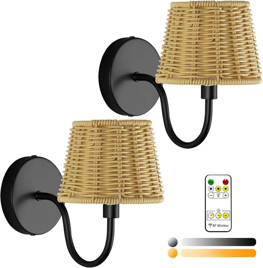 Battery Operated Wall Sconce Set of 2, Rechargeable Wireless Sconces with Dimmable Detachable Magnetic Bulbs and Remote, 3 Colors Wall Lights for Bedroom Living Room Hallway Fireplace