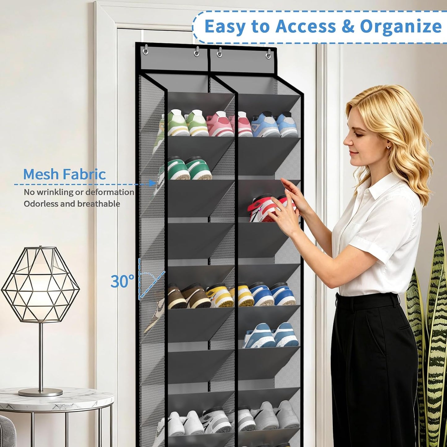 KEEPJOY Over The Door Shoe Organizer,Hanging Shoe Organizer 12 Mesh Pockets Shoe Organizer for Closet,Works Well for Men and Woman Kids Shoes Storage, 57.5×12.6inch(Beige)