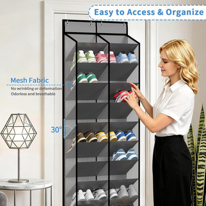 KEEPJOY Over The Door Shoe Organizer,Hanging Shoe Organizer 12 Mesh Pockets Shoe Organizer for Closet,Works Well for Men and Woman Kids Shoes Storage, 57.5×12.6inch(Beige)