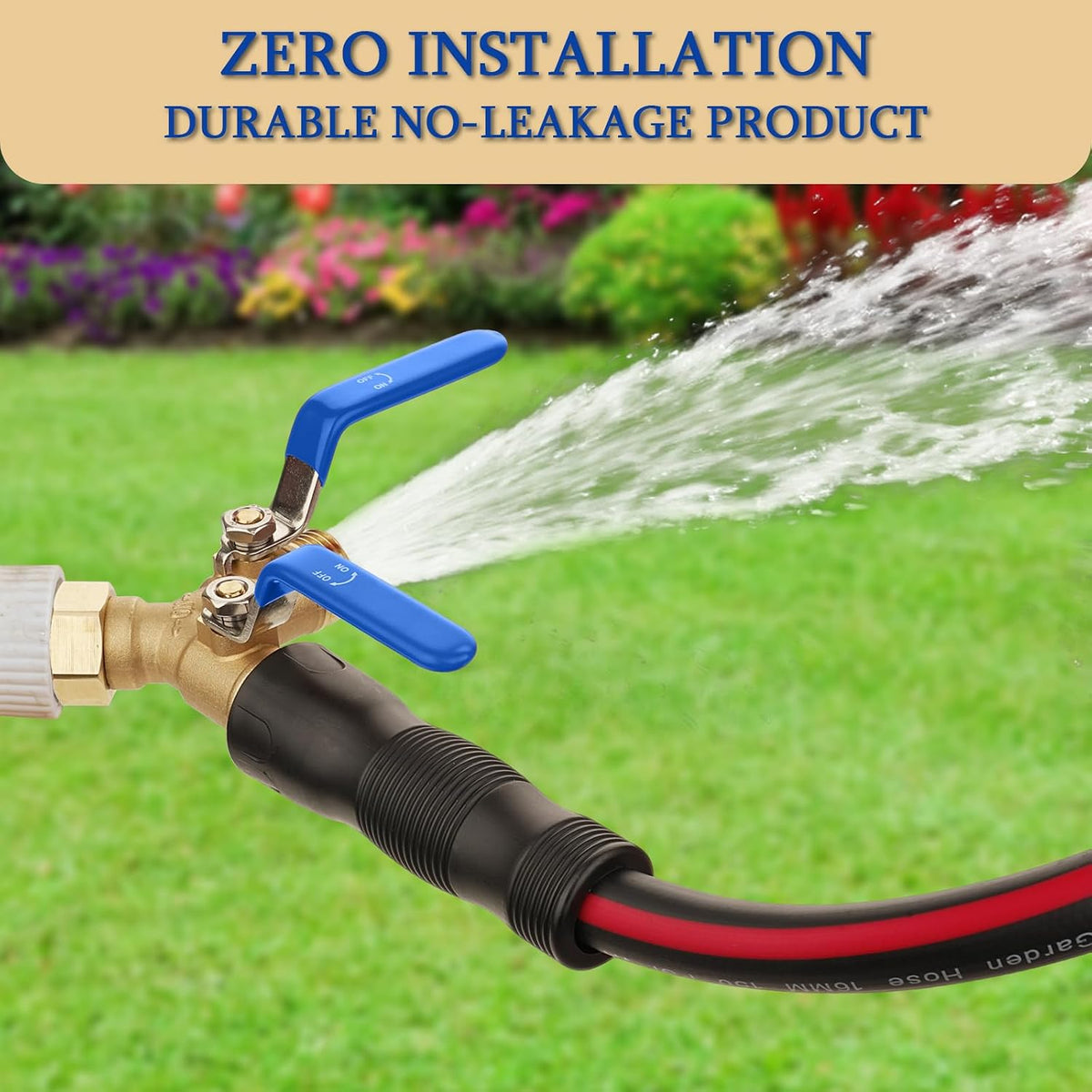 Garden Water Hose Splitter - RV Water Splitter 2 Way Heavy Duty Brass Spigot Hose Splitter - Outdoor Y Hose Bib 2 Valves with 2 Extra Rubber Washers for 3/4" Hose Connector (Blue)
