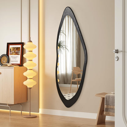 AAZZKANG Irregular Wall Mirror Full Length Black Wood Framed Large | 47"x20" Asymmetrical Full Body Mirrors for Bedroom Living Room Entryway