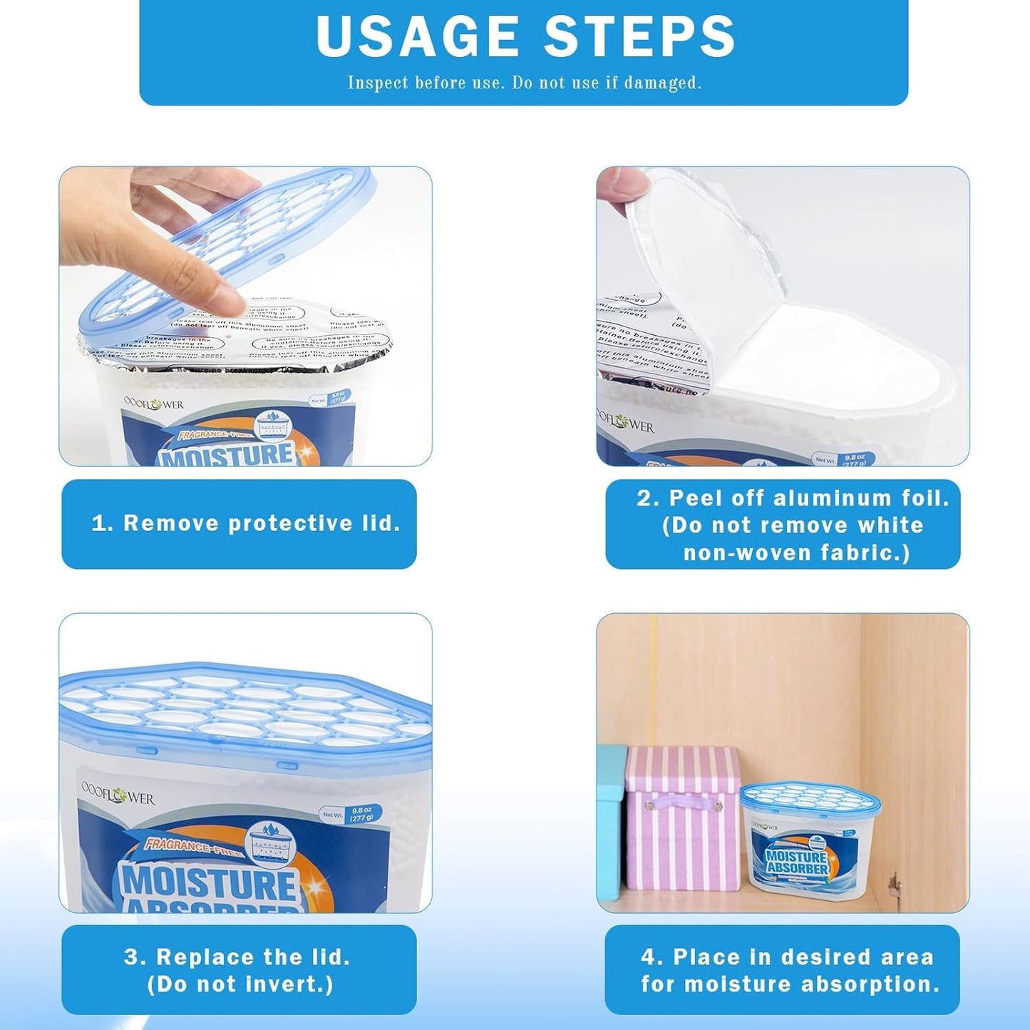 3-Pack Moisture Absorber, 9.8 oz (277g), Traps Moisture & Humidity, Portable Dehumidifier for Closets, Bathrooms, Toilets, Study Rooms, RVs, Basements