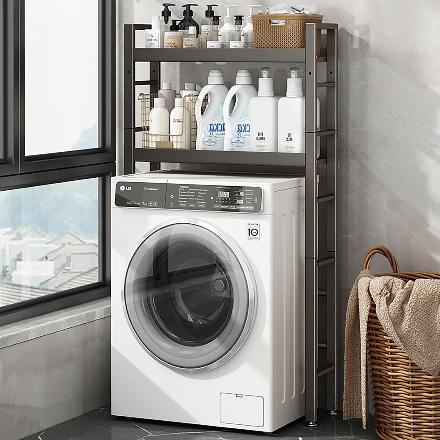 Toilet/Washing Machine Storage Rack,Over Washer And Dryer Shelves,Storage Rack Over Washing Machine Storage Unit,Laundry Room Storage And Organizer Standing Shelf,For Laundry Room Bathroom(White,59.8i