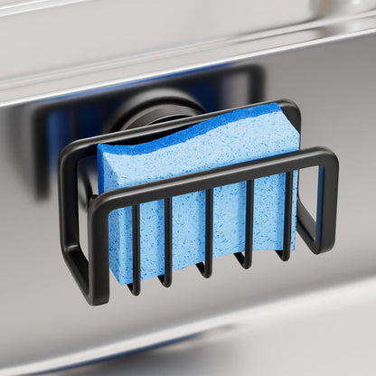 TAILI Sponge Holder with Strong Suction Cup, Dish Sponge Caddy Inside Sink Removable, Rustproof Aluminum for Sponges, Brushes, Stoppers and Scrapers - Black