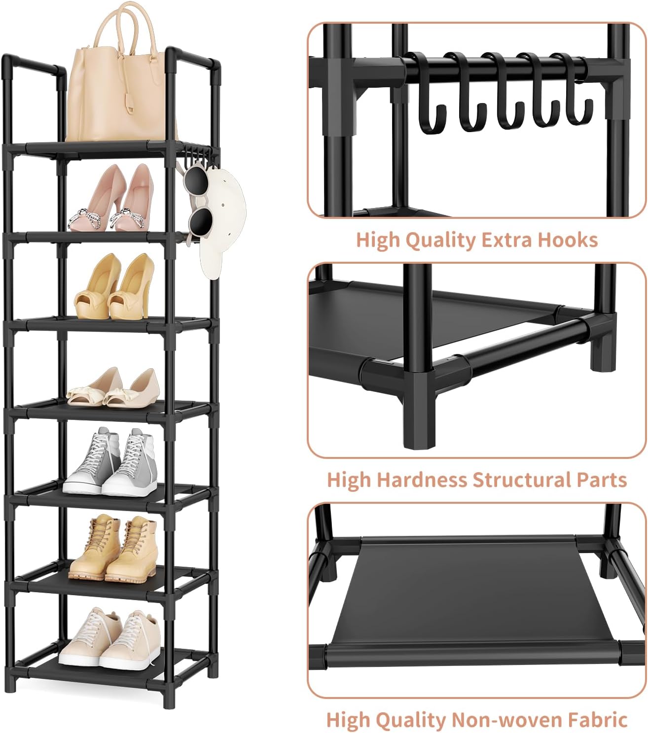LANTEFUL Tall Narrow Shoe Rack for Entryway, 10-Tier Sturdy Metal Shoe Shelf Storage 10-15 Pairs of Shoes and Boots, Space Saving Corner Shoe Rack Organizer for Closet,Doorway,Garage,Living Room