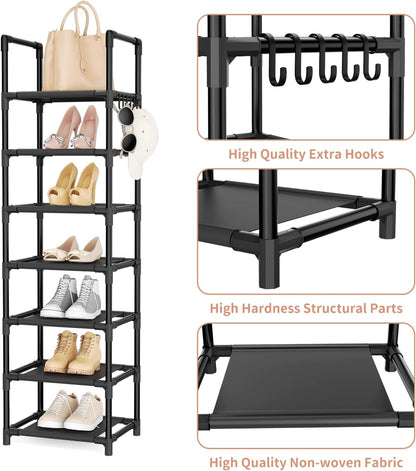 LANTEFUL Tall Narrow Shoe Rack for Entryway, 10-Tier Sturdy Metal Shoe Shelf Storage 10-15 Pairs of Shoes and Boots, Space Saving Corner Shoe Rack Organizer for Closet,Doorway,Garage,Living Room