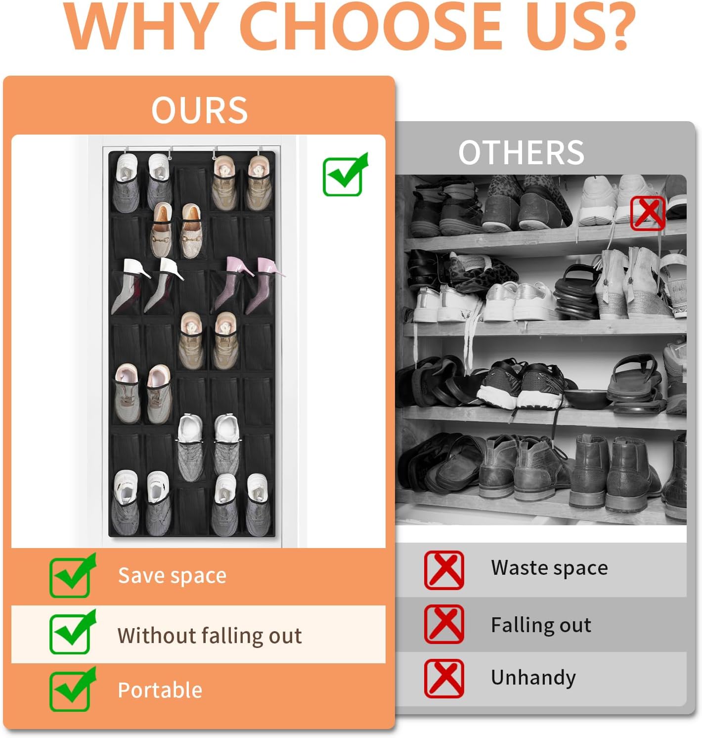 FENTEC 40 Large Pockets Over The Door Shoe Organizer, Mesh Hanging Shoe Organizer Shoe Rack for Closet Mesh Closet Shoe Holder, Over Door Organizer, Shoe Organizer for Wall, Grey, 1 Pack