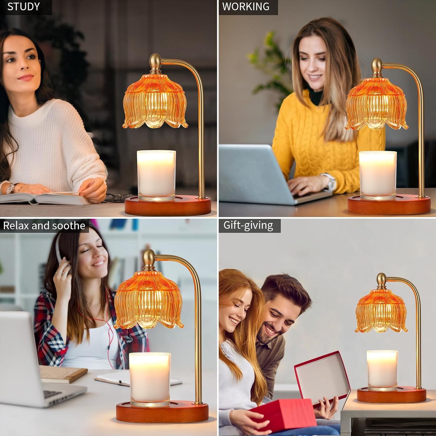 MEIXISUE Candle Warmer Lamp with Timer and Dimmer,Electric Gold Light Gifts for Women Melt Wax Warmer Lamp with 2 Bulbs for Candle Jars House Warming New Home Decor Bedroom