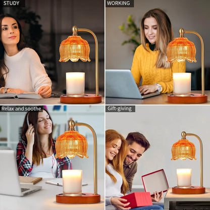 MEIXISUE Candle Warmer Lamp with Timer and Dimmer,Electric Gold Light Gifts for Women Melt Wax Warmer Lamp with 2 Bulbs for Candle Jars House Warming New Home Decor Bedroom