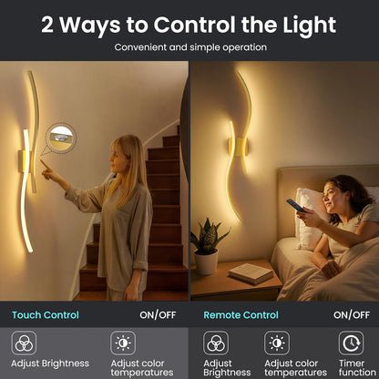 Battery Operated Wall Sconces Set of Two, 10000mAh Rechargeable Modern Wall Lights with Remote Control, Dimmable Gold LED Cordless Lighting for Living Room, Bedroom, Hallway, 39.4 Inch, 3CCT